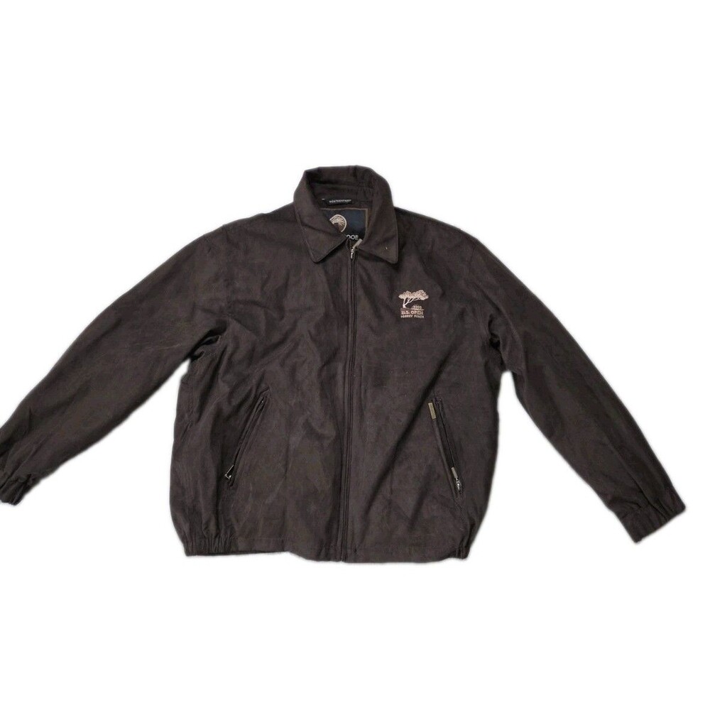 VTG Weatherproof Pebble Beach Embroidered Golf Jacket Mens L Full Zip Brown EUC